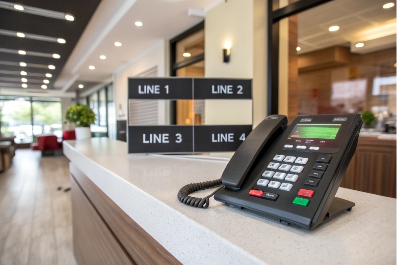 Reception lobby multi line SIP desk phone on counter
