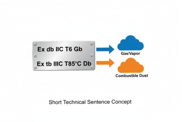 Dual Ex marking plate linking gas/vapor and combustible dust protection ratings