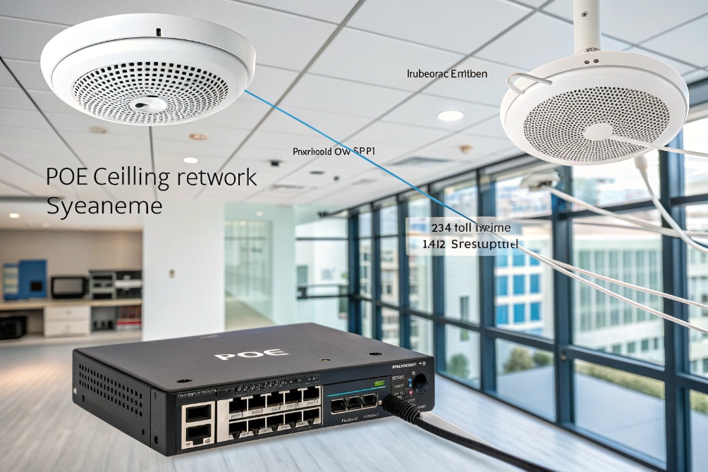 POE ceiling network system with speaker and switch