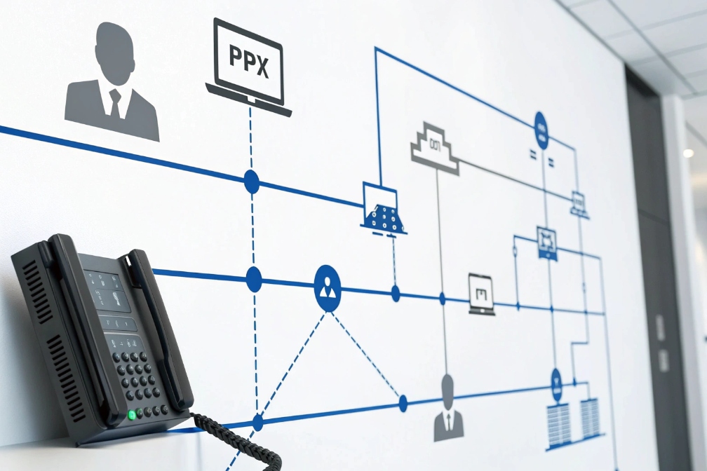 SIP communication network, office phone connected to a PPX system