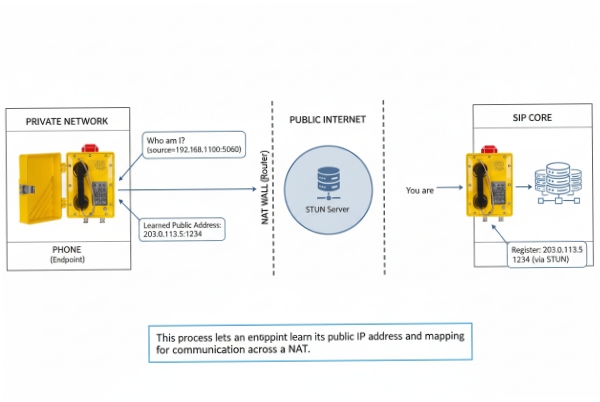 STUN helps SIP endpoint discover public IP across NAT for registration