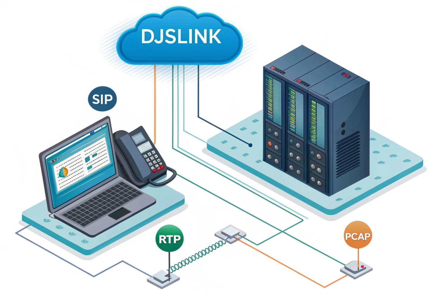 DJSlink SIP IP PBX servers capturing RTP audio and PCAP for VoIP analysis