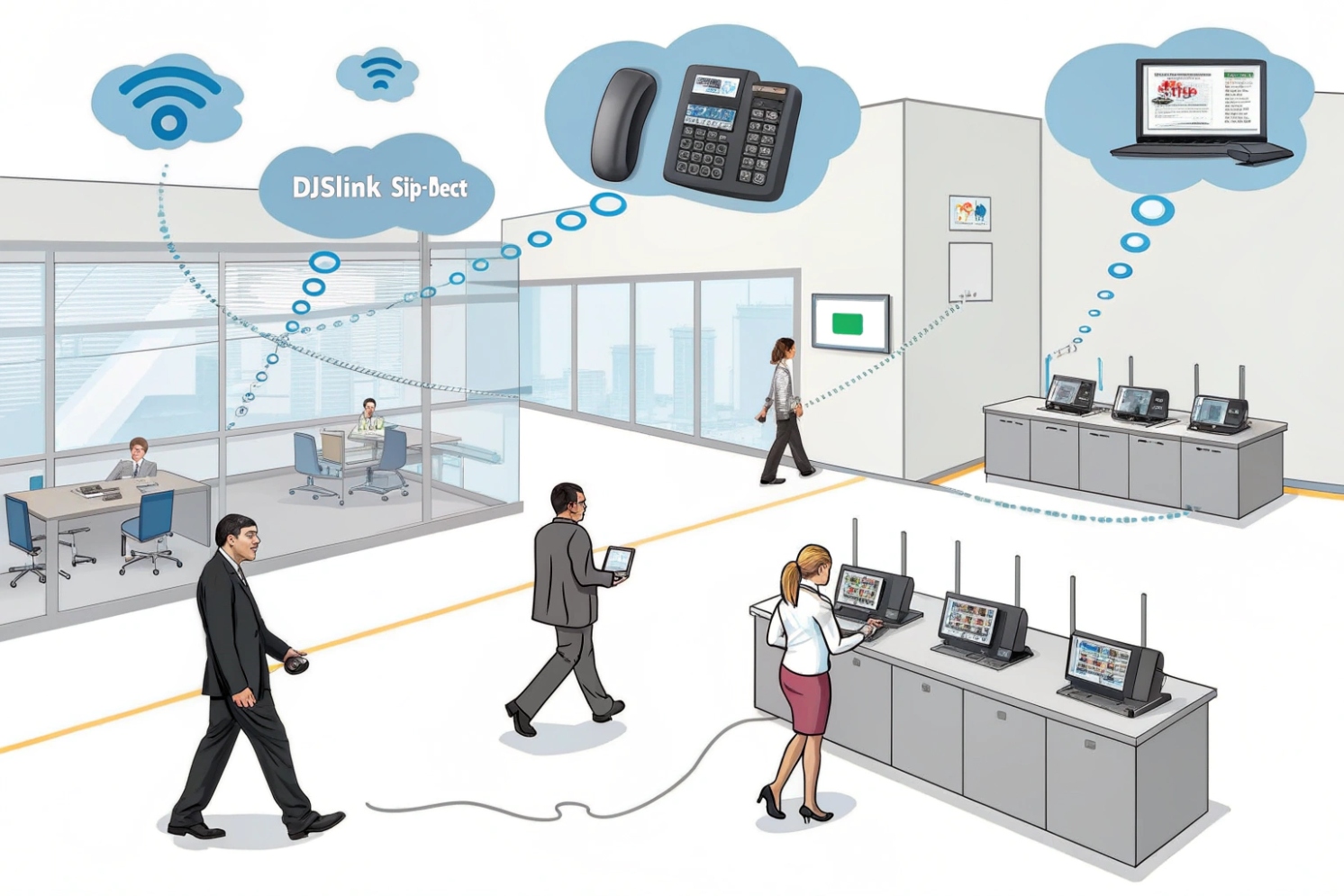 Office using DJSlink SIP-DECT wireless phones