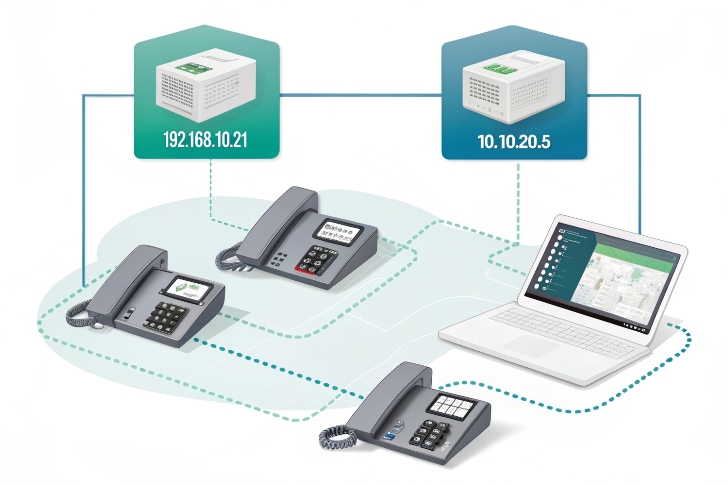 DJSlink IP phones registered to dual subnets 192.168.10.21 and 10.10.20.5