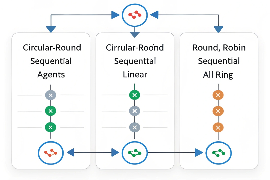 Diagram of VoIP call routing strategies circular sequential agents linear and round robin