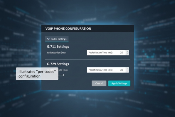 VoIP phone configuration screen showing per codec settings for G.711 and G.729