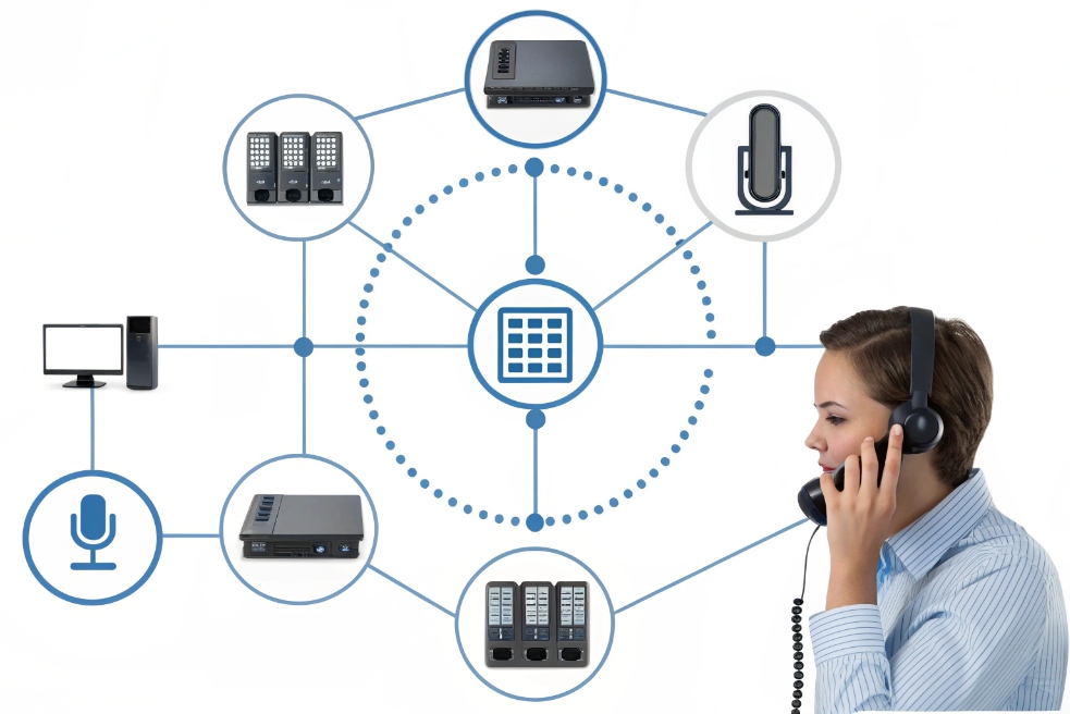 Communication network diagram with different devices