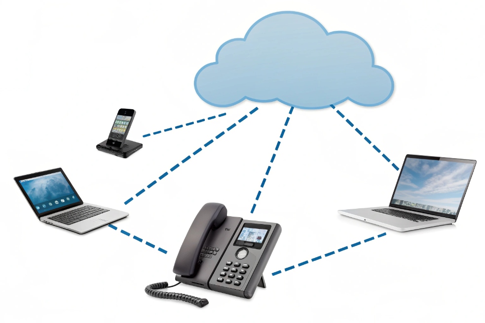 Cloud-connected devices, VoIP phone and laptops