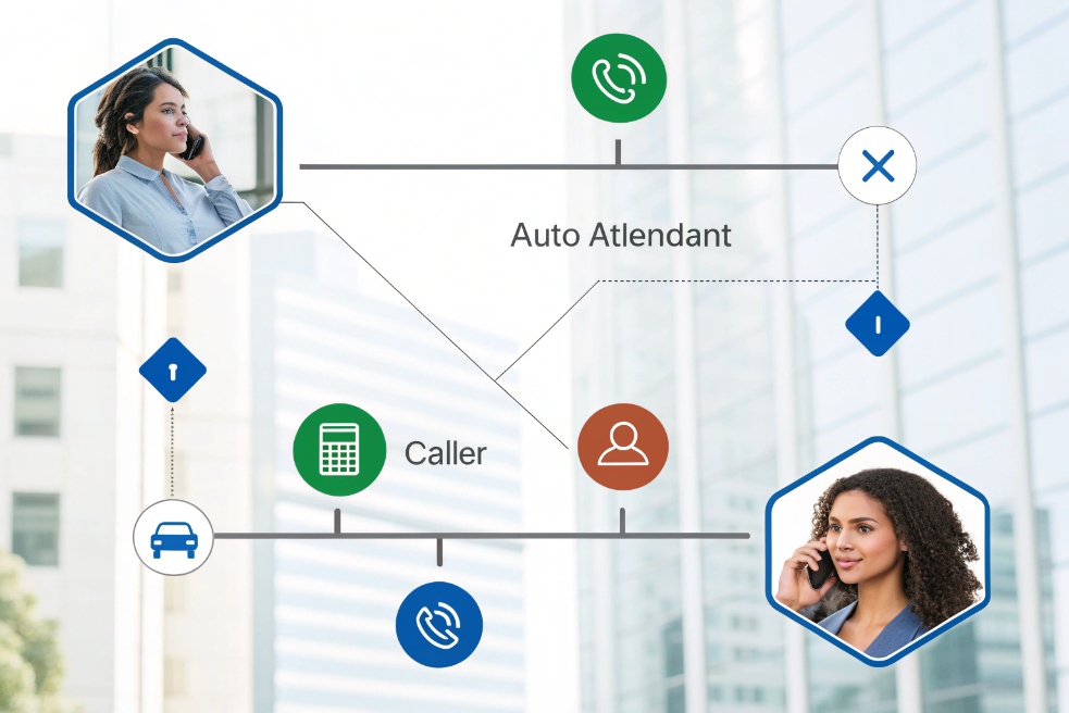 Communication flowchart with auto attendant