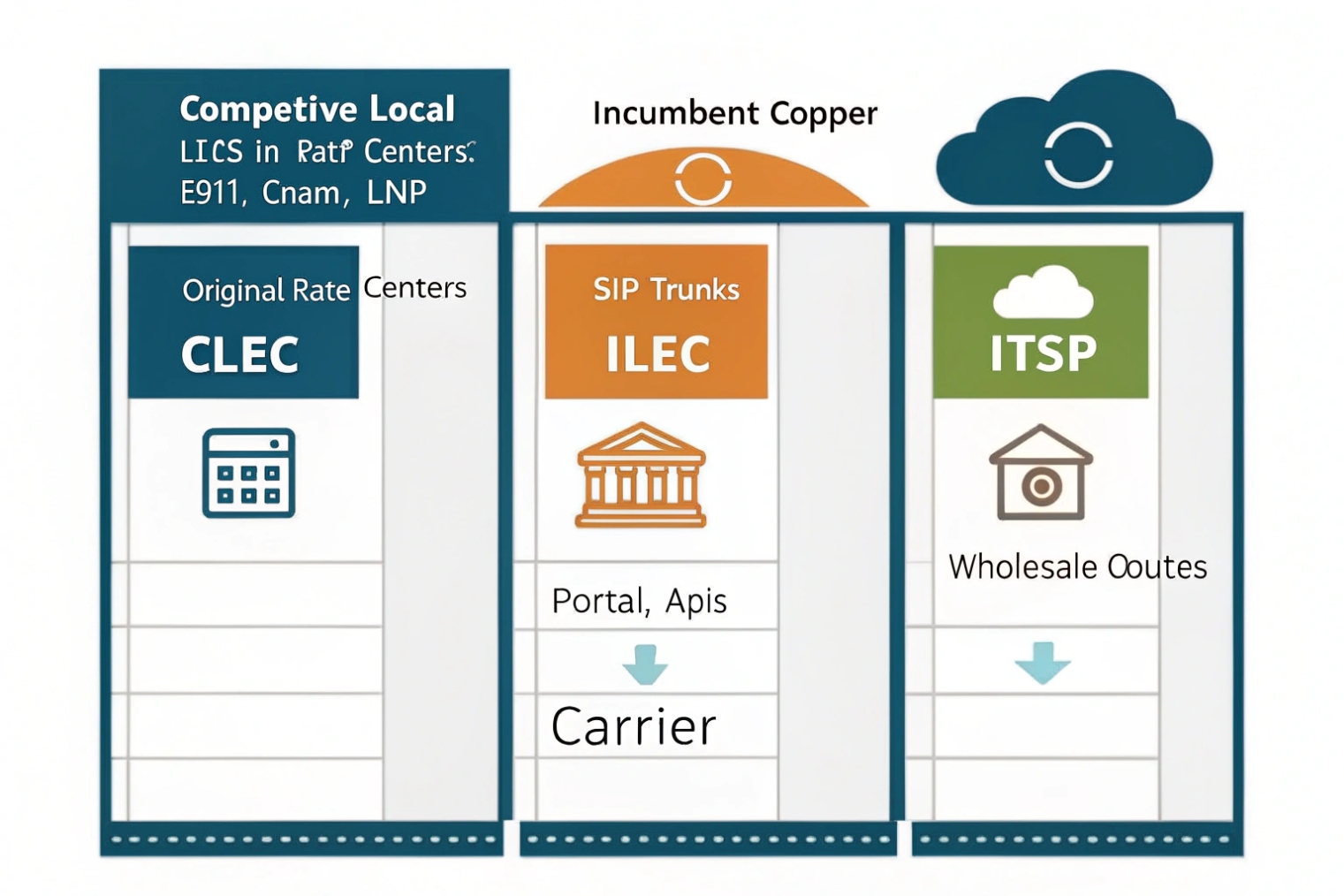 Comparison of CLEC ILEC and ITSP SIP trunk carrier roles