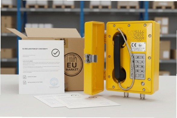 Explosion-proof SIP phone with EU declaration of conformity and shipping box