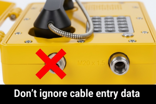 Close-up showing the importance of matching cable entry data on explosion-proof devices