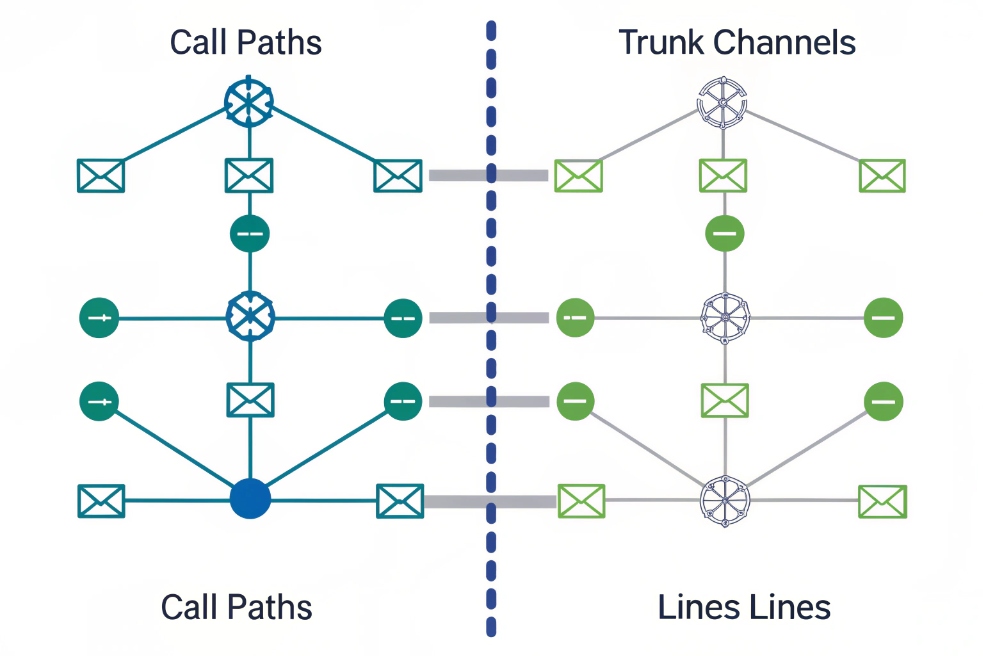 Call paths and trunk channels diagram in a telecommunication system
