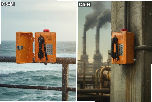 Corrosion class test comparing coastal and industrial sites for SIP emergency phone
