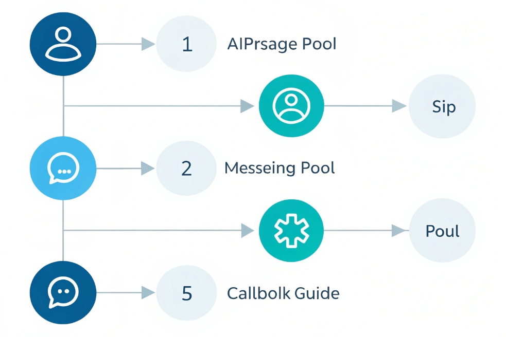 VoIP messaging workflow diagram with user and SIP icons