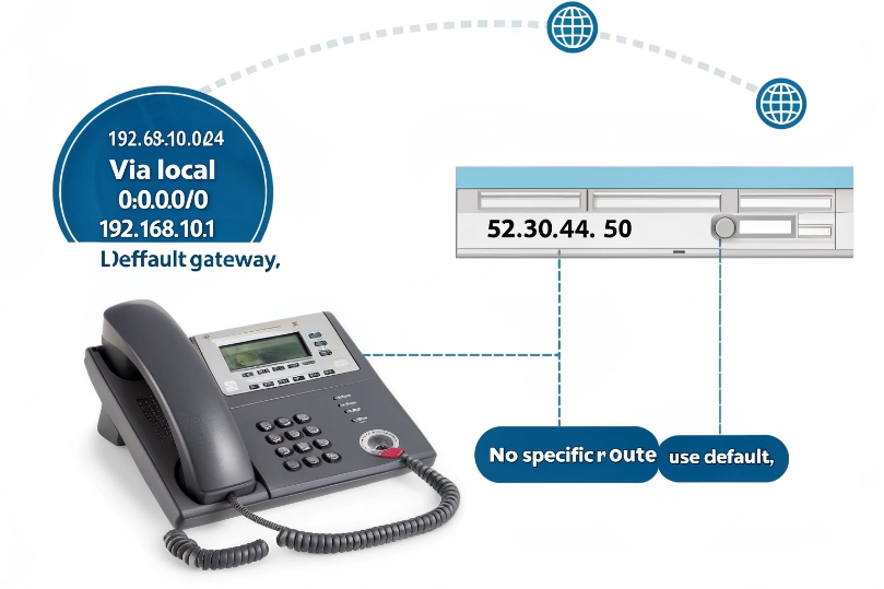 IP desk phone using default gateway route to external SIP server