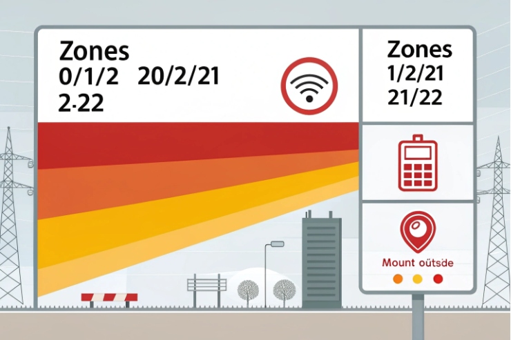 Hazardous area zone chart for ATEX and IEC zones 0, 1, 2, 21, 22.