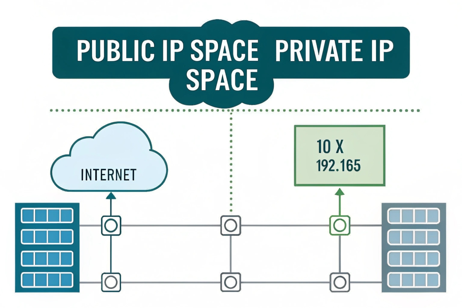 Diagram comparing public internet IP space and private LAN address ranges for VoIP