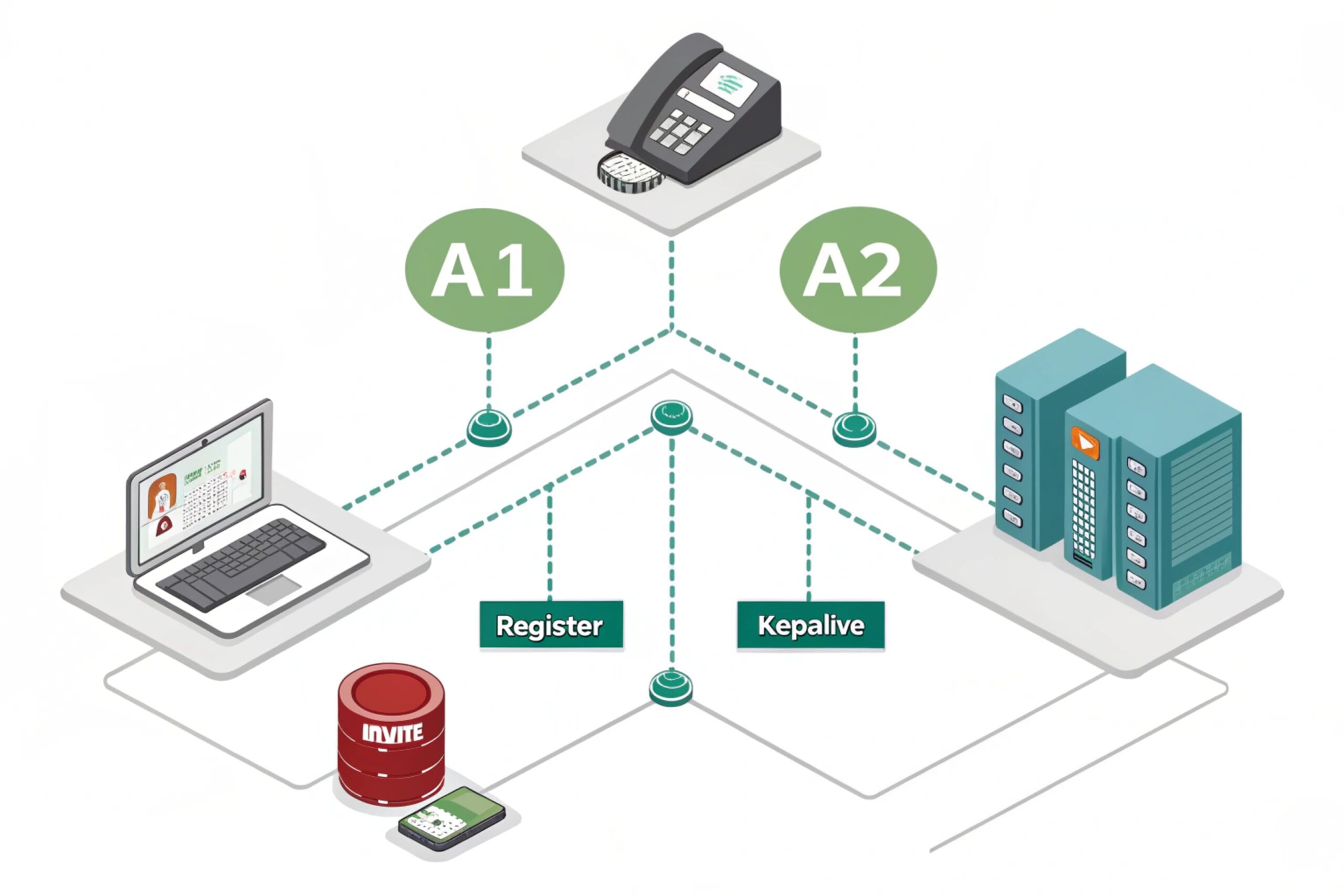 SIP devices register and send keepalive messages to IP PBX for connectivity