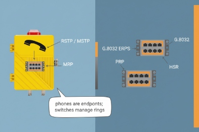 Industrial SIP phone ring protocols showing MRP PRP HSR and G8032 ERPS