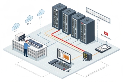 SIP server room diagram showing IP PBX, monitoring console, and connected endpoints