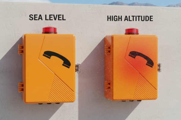 Two rugged SIP phone enclosures compared at sea level and high altitude conditions