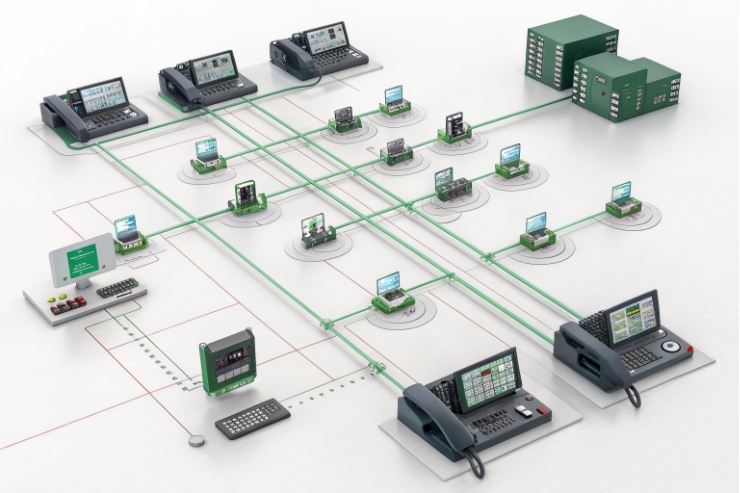 SIP phones and controllers connected in unified IP telephony network topology diagram