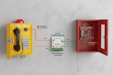 Explosion-proof SIP emergency phone dry contact relay wired to fire alarm panel module