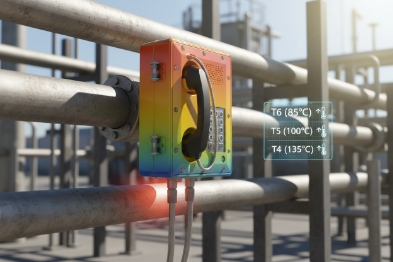 Industrial SIP phone enclosure with temperature class ratings T6 to T4 for hazardous zones