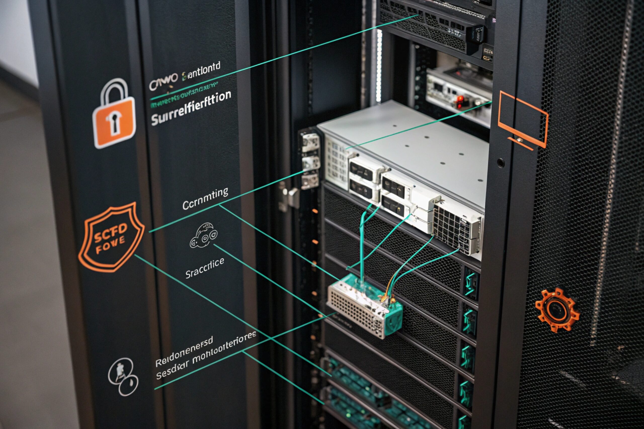 Secure server rack with network cables supporting IP PBX and SIP communication system