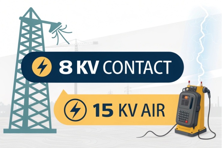 ESD immunity graphic showing 8kV contact and 15kV air for industrial phone