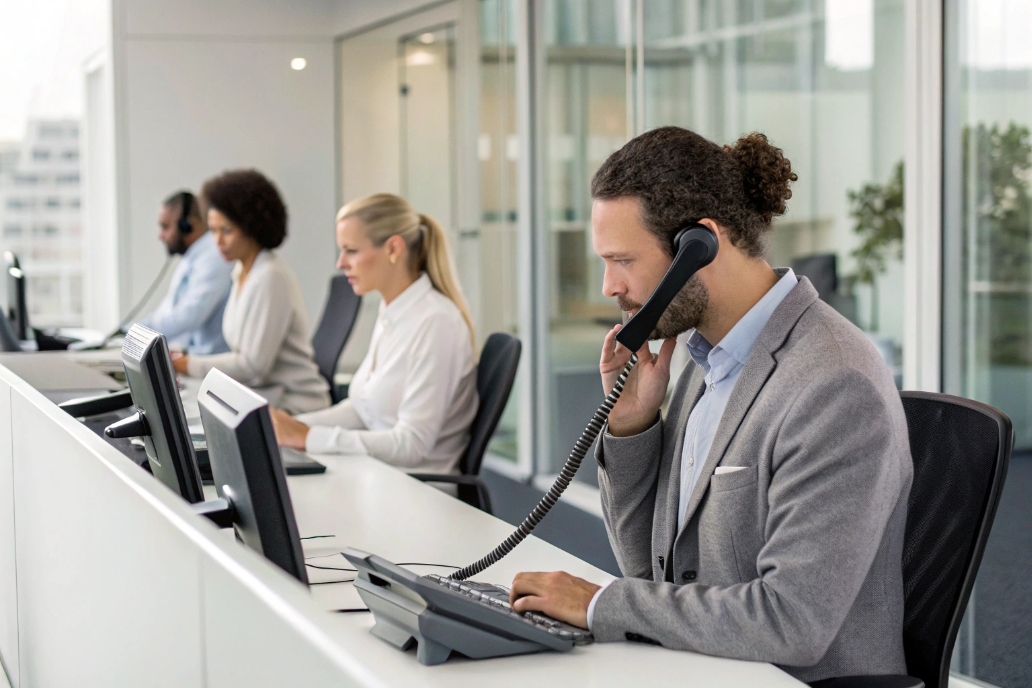 Customer service agents working in a call center