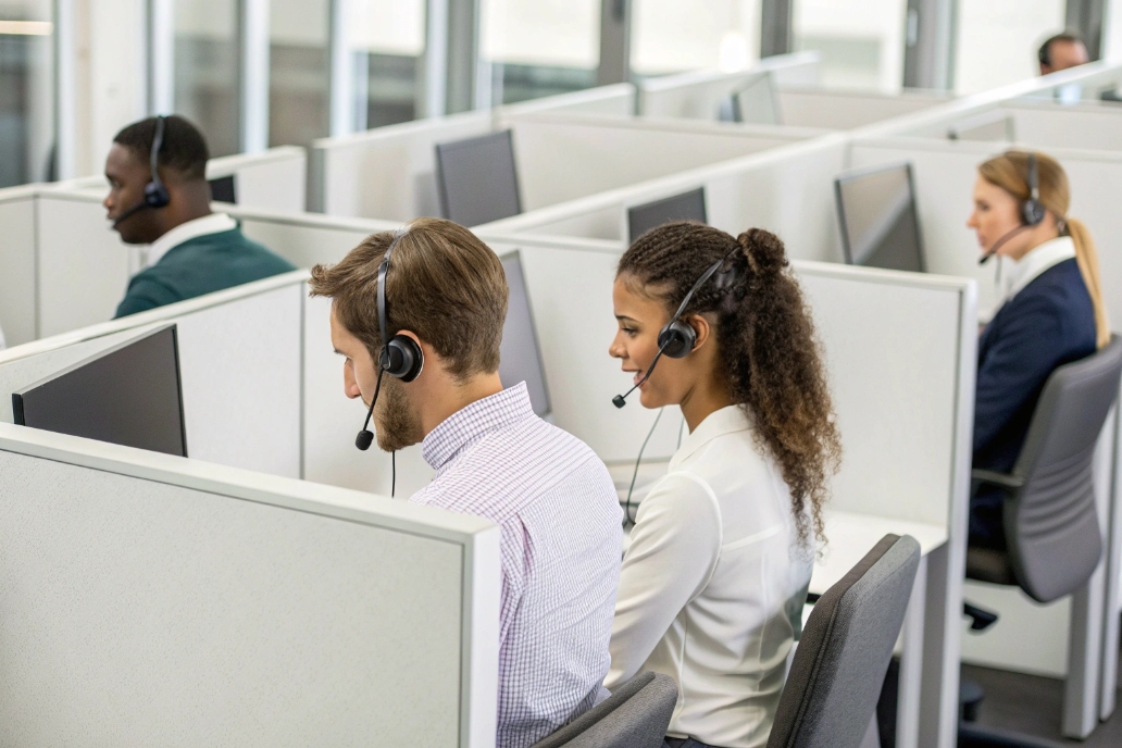 Customer service center with agents working