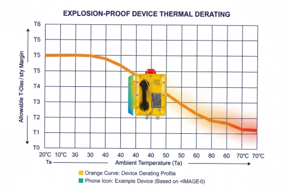 Explosion-proof SIP phone thermal derating chart versus ambient temperature