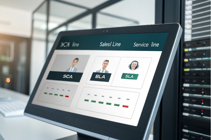 Monitor showing SCA BLA SLA line status dashboard