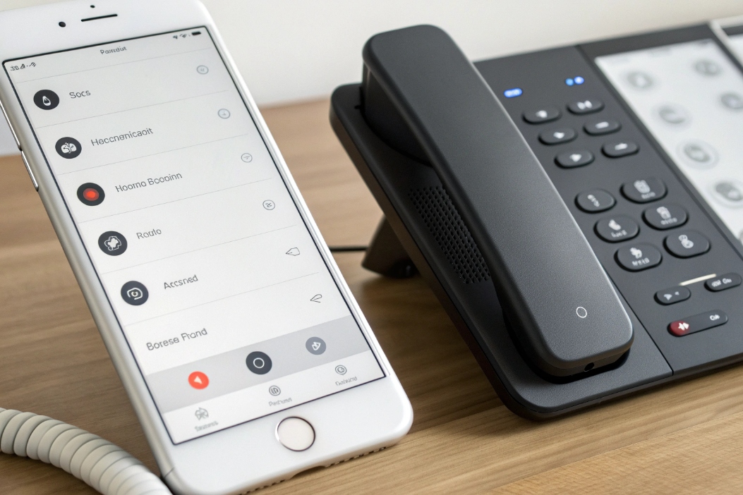 Smartphone control app paired with modern IP desk phone