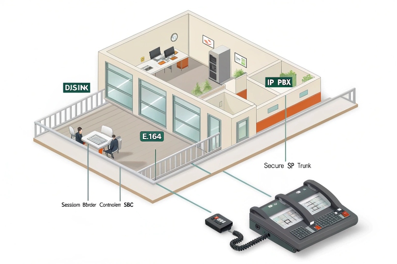 Office deployment of DJSlink SIP IP PBX with operator consoles and secure SIP trunk