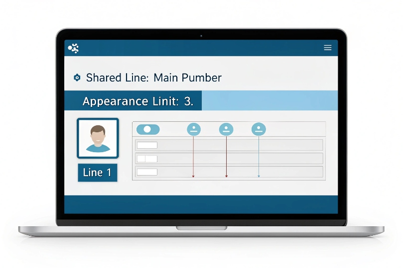 Web portal configuring shared line appearance limit for main phone number