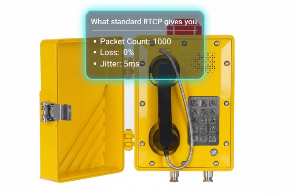 Industrial SIP phone with RTCP metrics overlay for packet loss and jitter monitoring