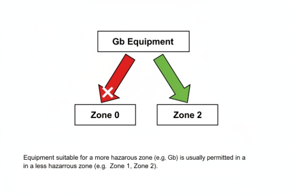 Diagram explaining Gb equipment not allowed in Zone 0 but permitted in Zone 2