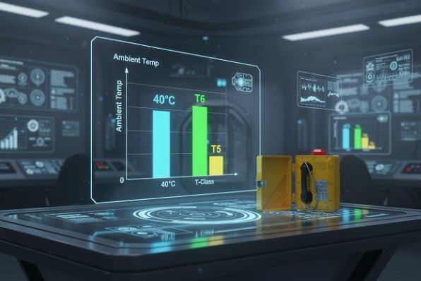 Control room dashboard showing ambient temperature class test with rugged SIP phone