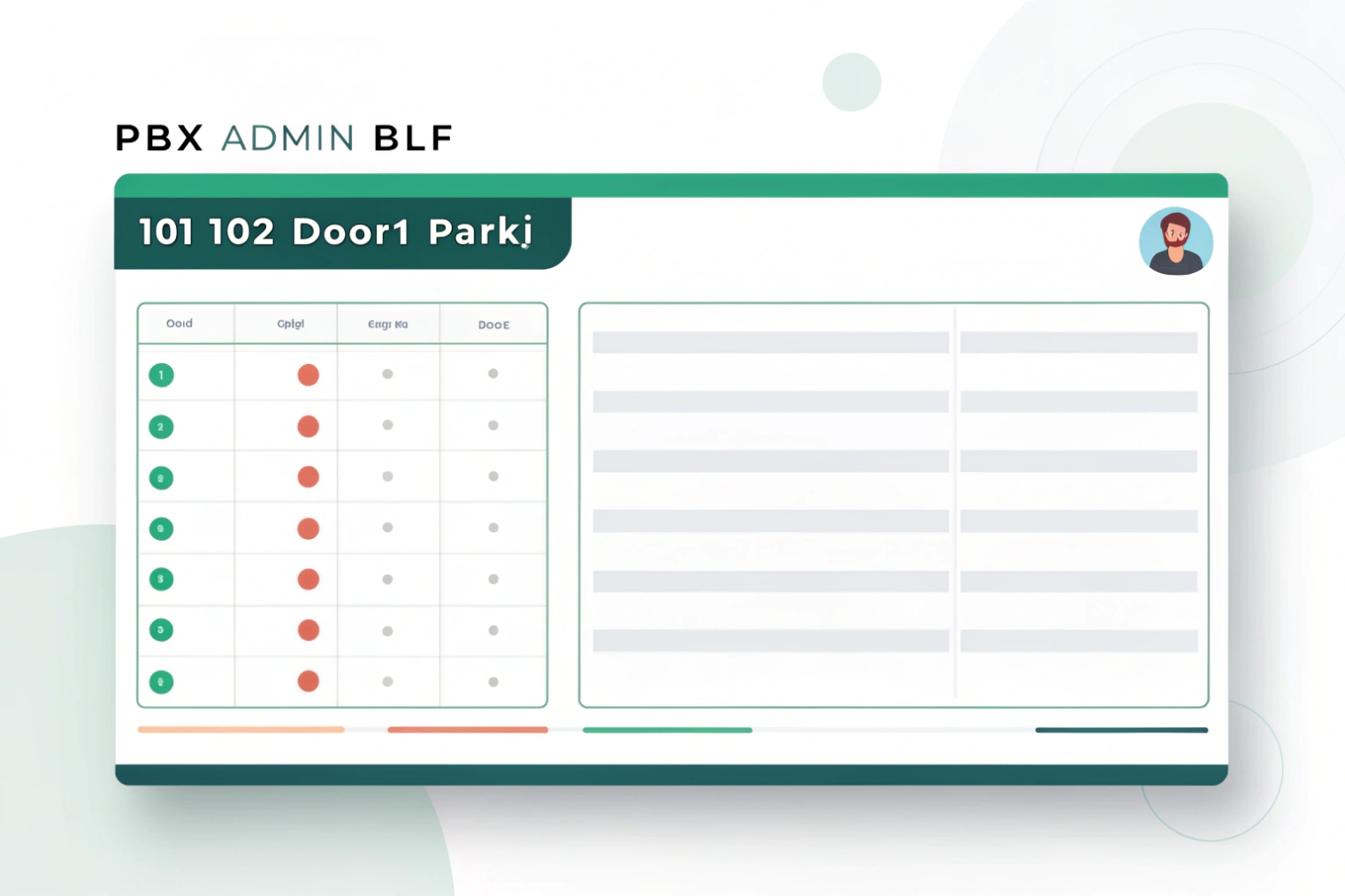 PBX admin BLF web interface displaying monitored SIP extensions and status indicators