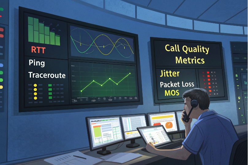 Wireless router and network devices illustrating VoIP bandwidth usage per connected endpoint