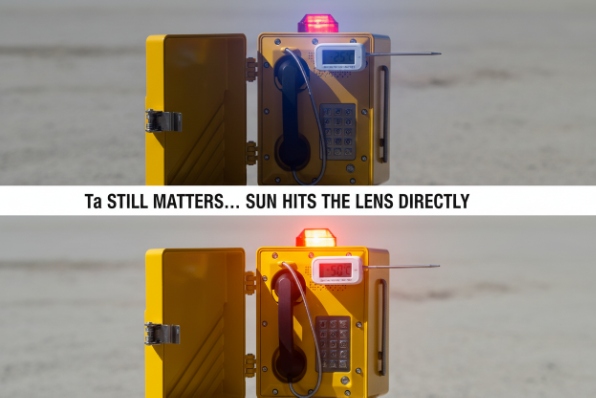 Sunlight exposure comparison showing device temperature change and ambient rating still matters