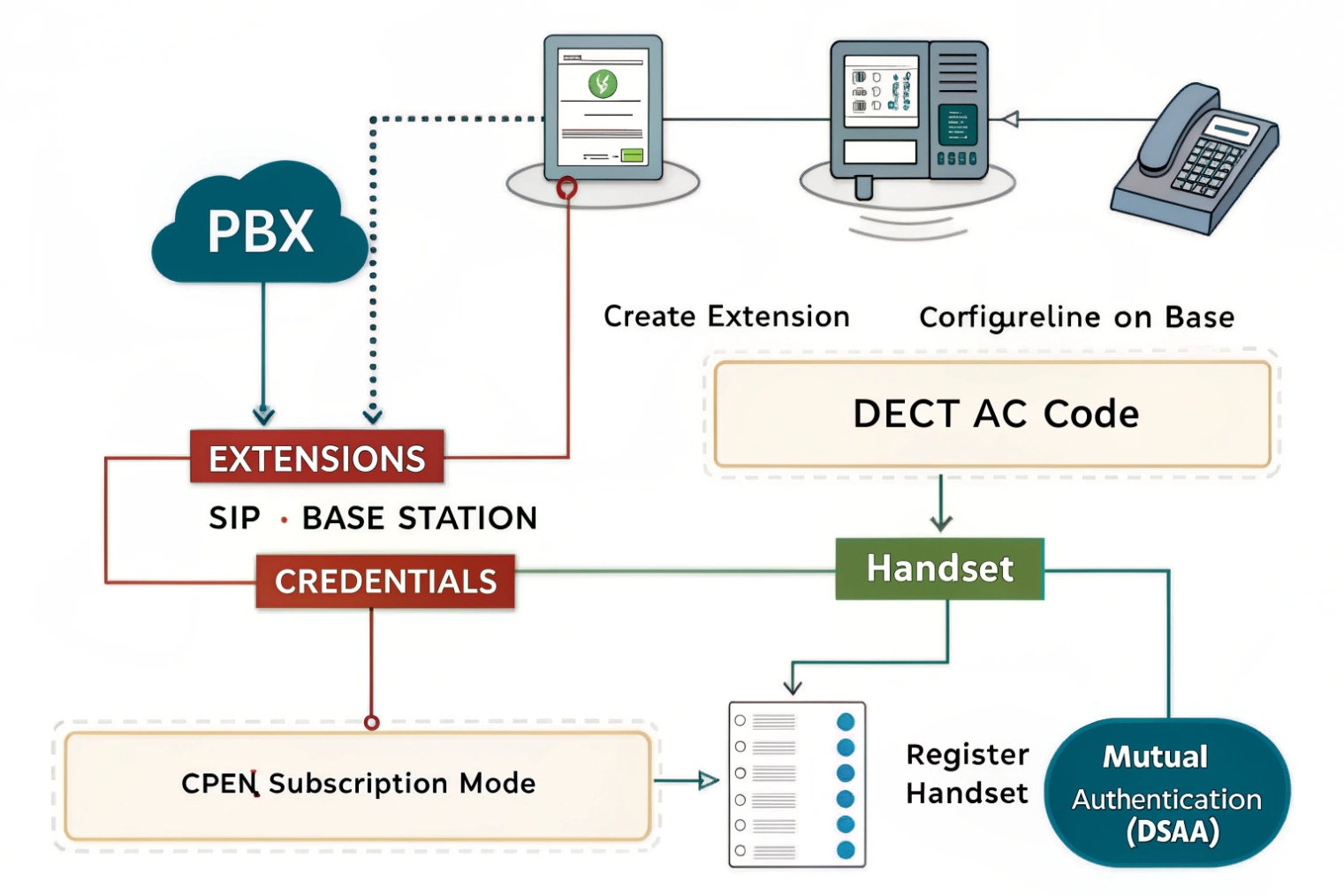PBX provisioning flow for SIP-DECT handsets