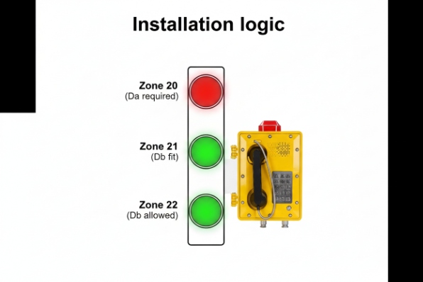 Installation logic chart showing Db suitability for Zone 21 and Zone 22, not Zone 20