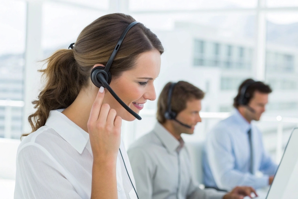 Female call center agent answering a call