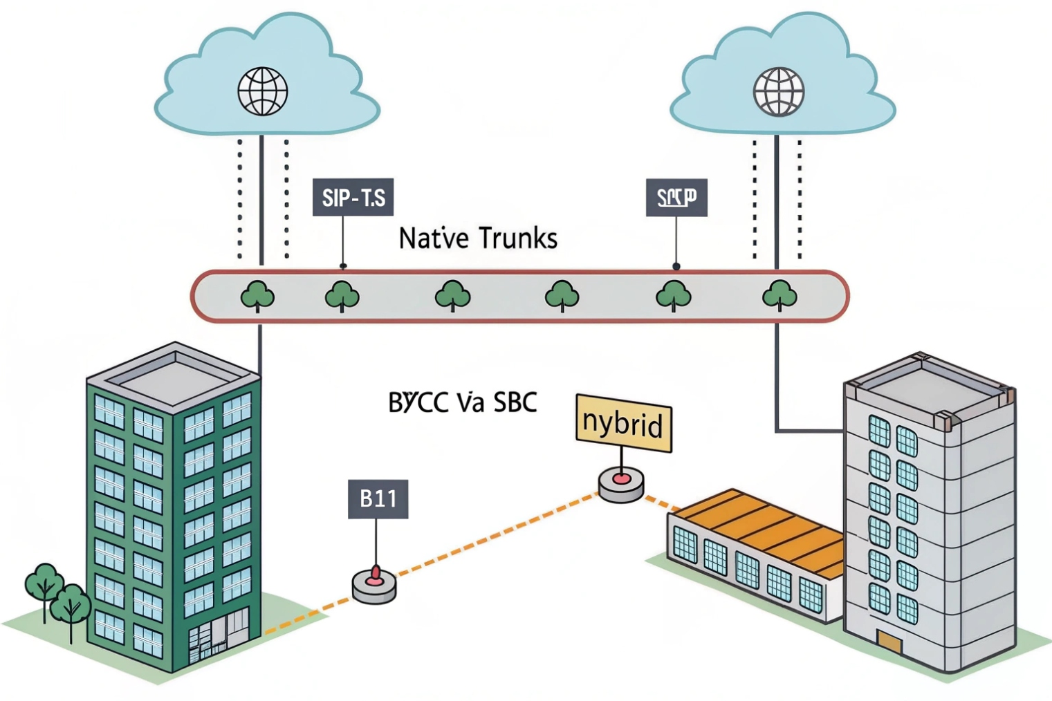 Hybrid SIP trunks over native network