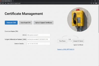 Web dashboard for generating CSR and uploading signed certificates on EX SIP phone
