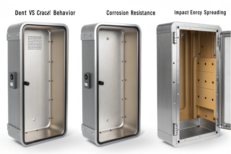 Metal intercom enclosure designs highlighting dent resistance corrosion protection and impact energy spreading